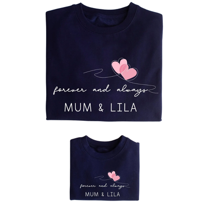 Forever And Always Heart Personalized Mommy And Me Sweatshirt Matching, Custom Mother And Child Sweatshirts ET1447