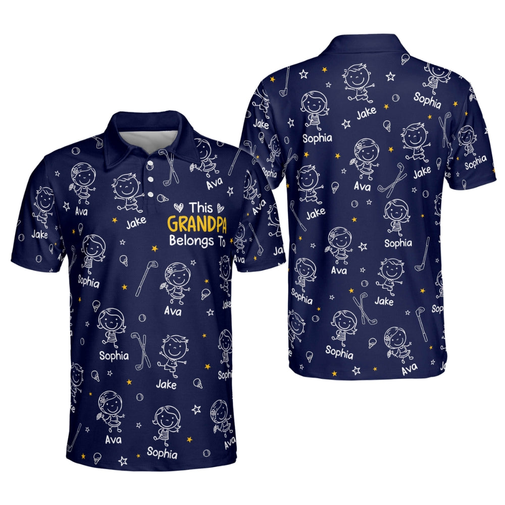 This Grandpa Belongs To Custom Kid Names Golf Polo Shirt Mens, Custom Golf Shirts For Father's Day GM0441
