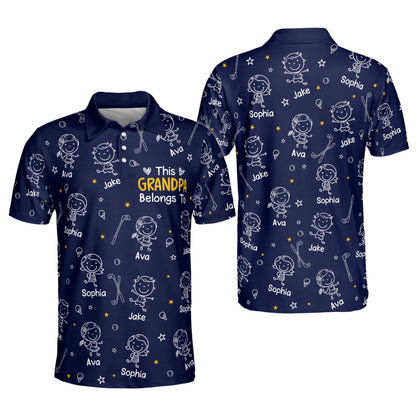 This Grandpa Belongs To Custom Kid Names Golf Polo Shirt Mens, Custom Golf Shirts For Father's Day GM0441
