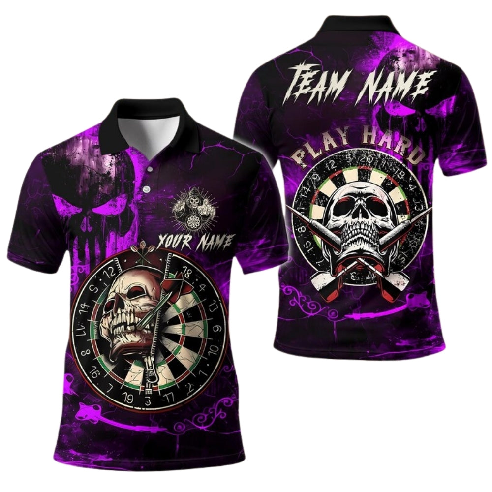 Custom Skull Dartboard Darts Polo Shirt Mens Black Red, Custom Skull Darts Shirts For Team DE0095