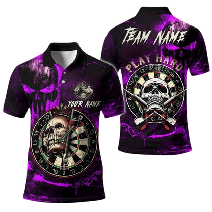 Custom Skull Dartboard Darts Polo Shirt Mens Black Red, Custom Skull Darts Shirts For Team DE0095