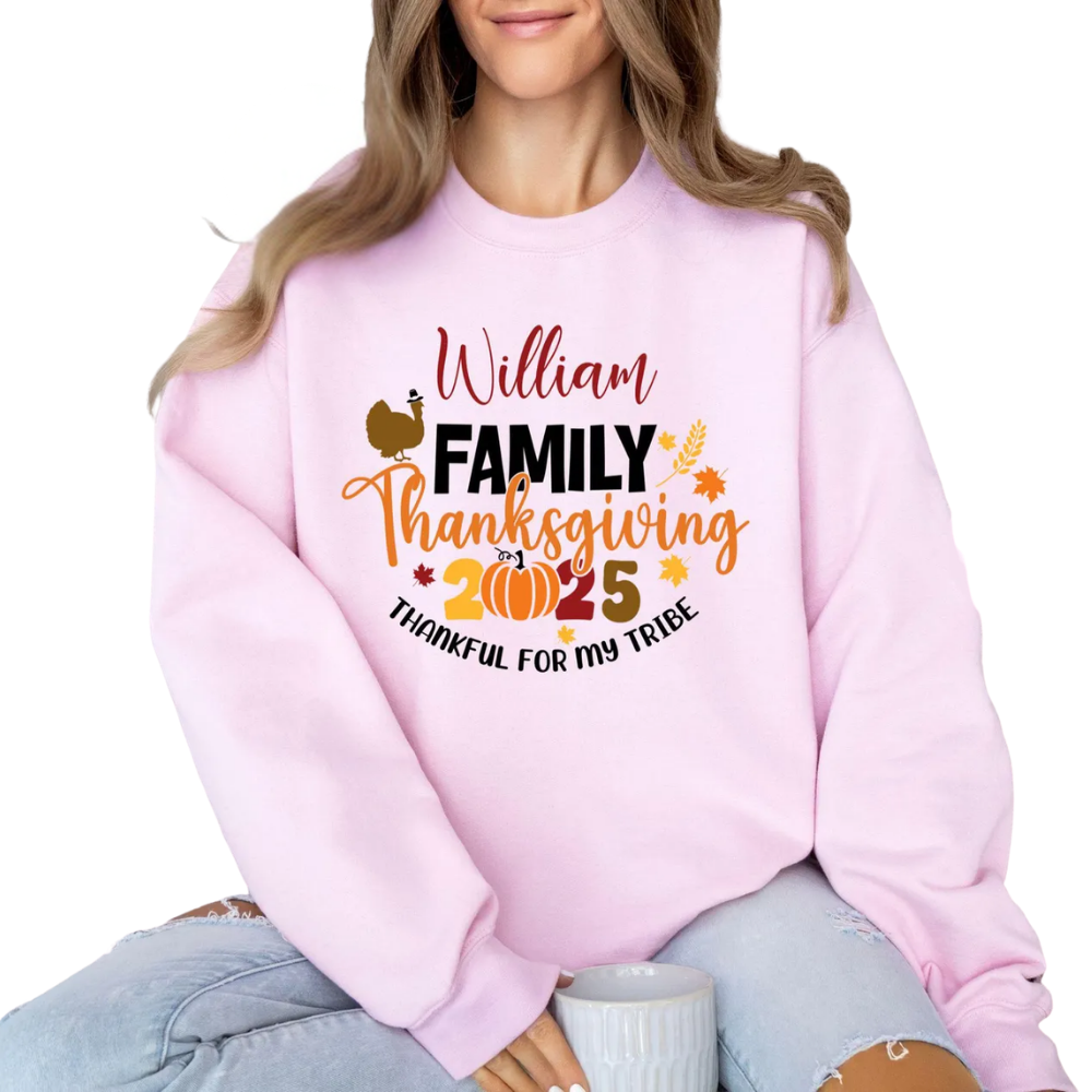 Personalized Family Thanksgiving Thankful For My Tribe Sweatshirt, Custom Matching Thanksgiving Family Sweatshirts ET1288