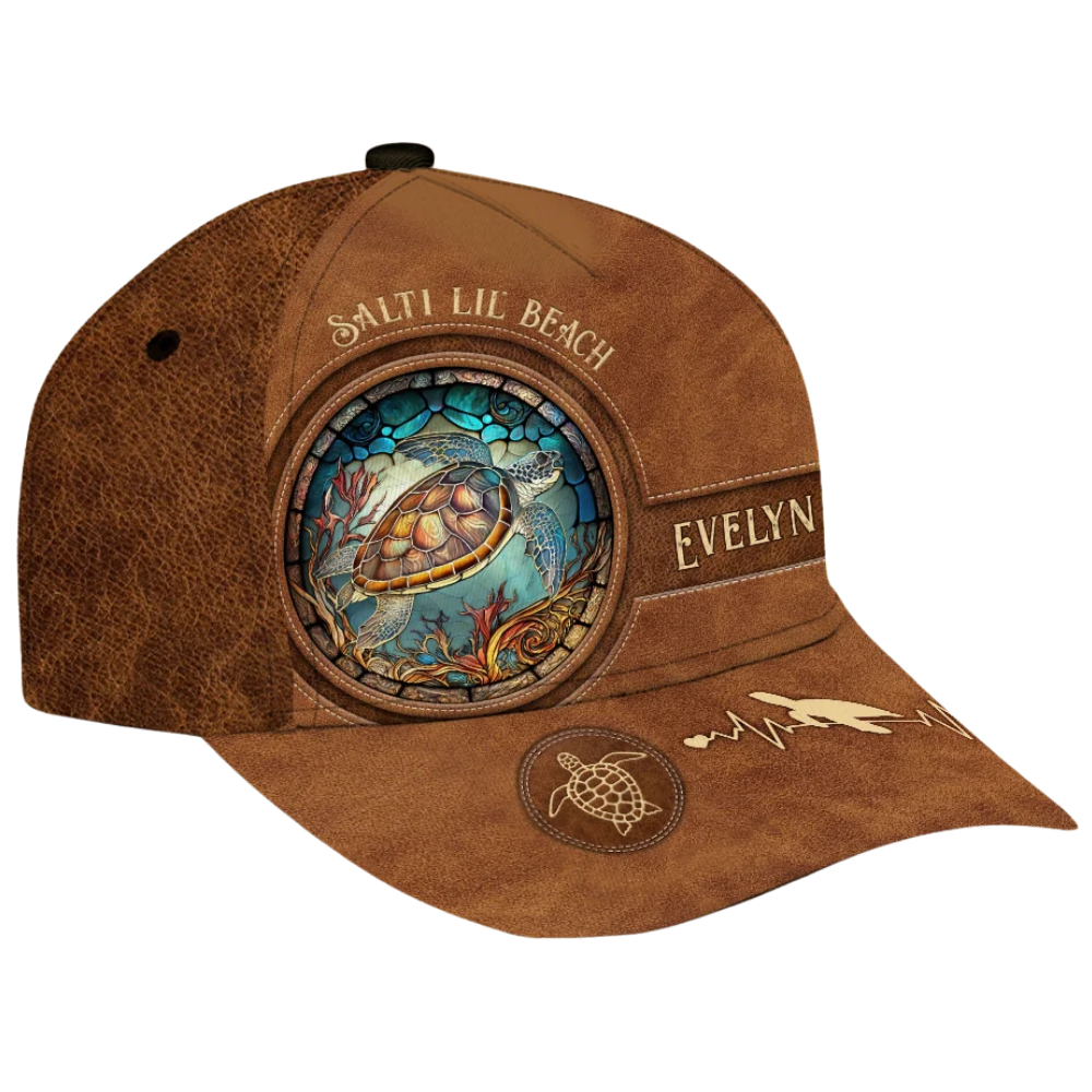 Salty Lil' Beach Turtle Custom Name Baseball Cap 3D Printed, Personalized Turtle Cap Hat CP0617