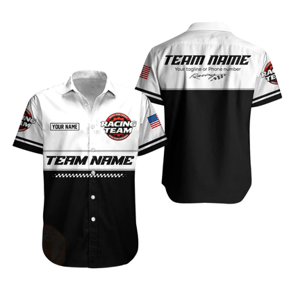 Custom Racing Team Work Hawaiian Shirt Mens, Personalized Mechanic Racing Uniforms HE0680