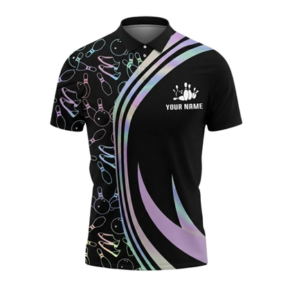 Custom Team Neon Purple Black Bowling Polo Shirt For Men, Custom Bowling Team Shirts BZ0523