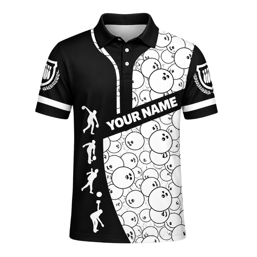Custom Team Black And White Men Bowling Jersey, Custom Bowling Shirts BZ0445