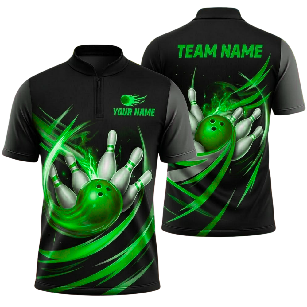 Custom Team Black Cyan Bowling Jersey For Men, Custom Bowling Shirt BZ0764