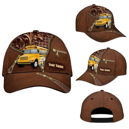 Custom School Bus 3D Printed Baseball Cap Brown, Custom Bus Driver Cap Hat CP0454