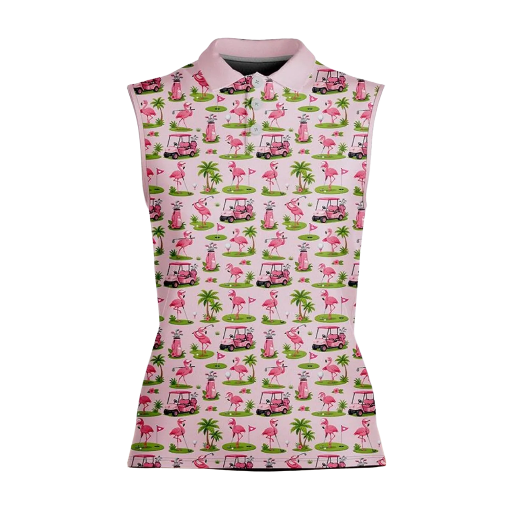 Women's Flamingo Sleeveless Golf Shirt, Flamingo Golf Shirt For Ladies GE0606