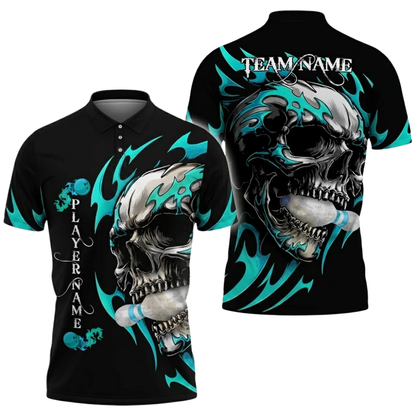Custom Skull Black And Red Bowling Polo Shirt For Men, Custom Skull Bowling Team  Shirts BZ0795