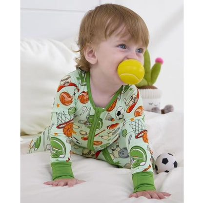 Football Baseball Softball Baby Romper Convertible Zippy, Balls Sport Baby Convertible Romper Green BB0367