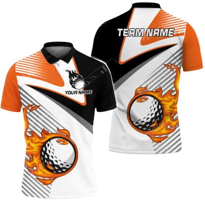 Custom Flaming Ball Golf Men's Polo Shirts, Custom Flame Golf Team Shirts GZ0248