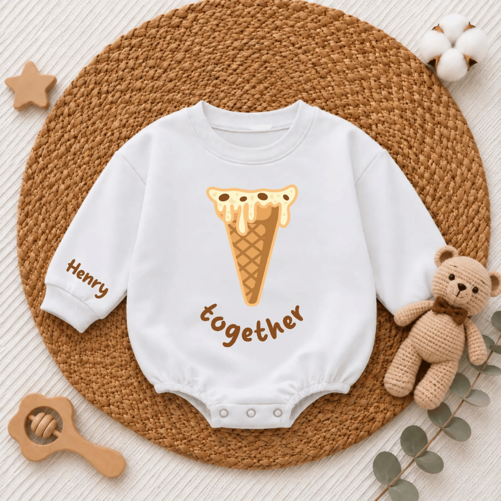 Better Together Icecream Custom Matching Twins Baby Romper Sweatshirt, Personalized Twins Baby Romper Sweater BB0967