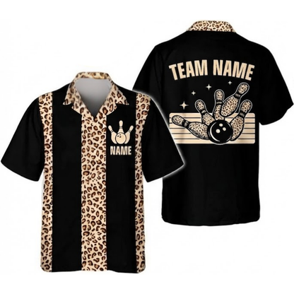 Custom Leopard Bowling Hawaiian Shirt For Women Men, Custom Leopard Bowling Team Shirts BE0205