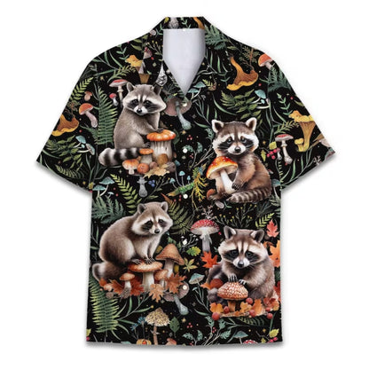 Raccoon Mushroom Hawaiian Shirt Men Women, Tropical Raccoon Lover Hawaiian Shirts HE0164