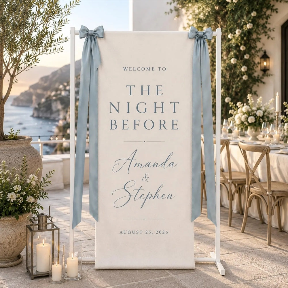 Personalized The Night Before Linen Fabric Welcome Banner, Custom Rehearsal Dinner Sign WD0406