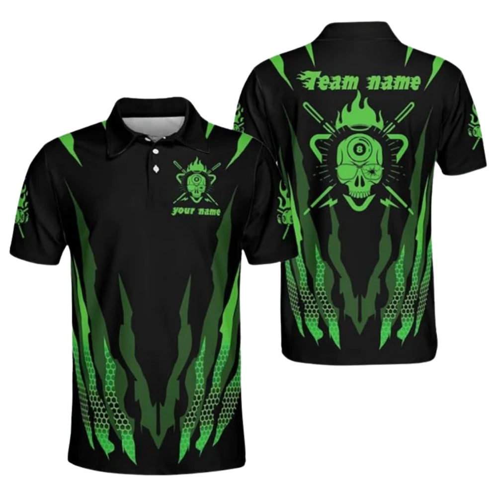 Red And Black Custom Grunge Skull Billiard Polo Shirts For Men, Custom Skull Billiard Team Shirts BIZ0159