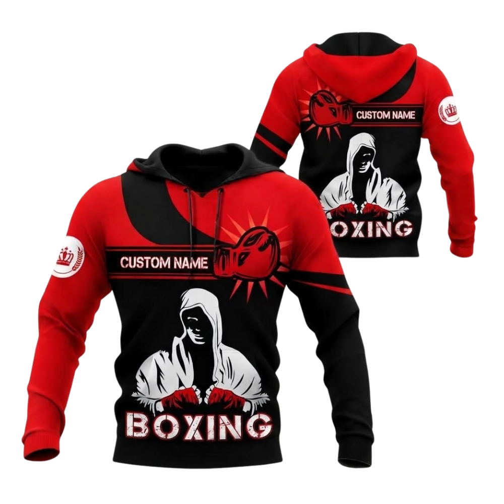 Custom Boxing Red And Black 3D Hoodie For Men, Personalized Boxing Lover Hoodie 2D1204