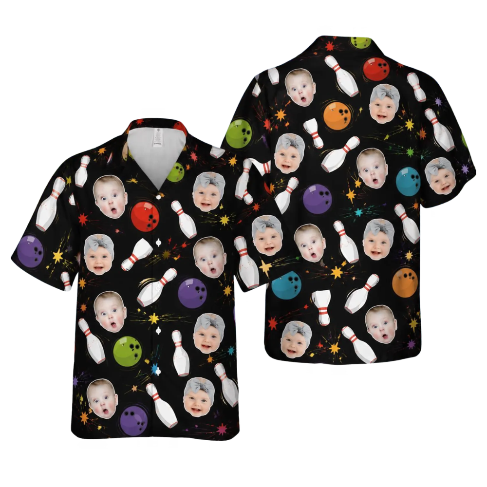 Custom Face Bowling Hawaiian Shirt For Men Navy, Custom Photo Bowling Shirts BE0276