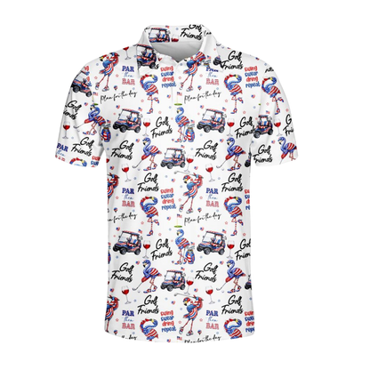 Par Then Bar Flamingo USA Flag Golf Men Polo Shirt, Funny Flamingo Patriotic Golf Shirts For 4th Of July GE0470