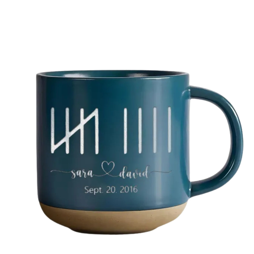 Custom 9th Wedding Anniversary Engraved Pottery Mug, Custom Wedding Anniversary Mug WD0010