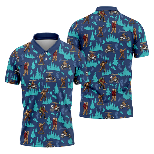 Bigfoot Blue Forest Golf Polo Shirts For Men, Tropical Bigfoot Sasquatch Golf Shirts GZ0328