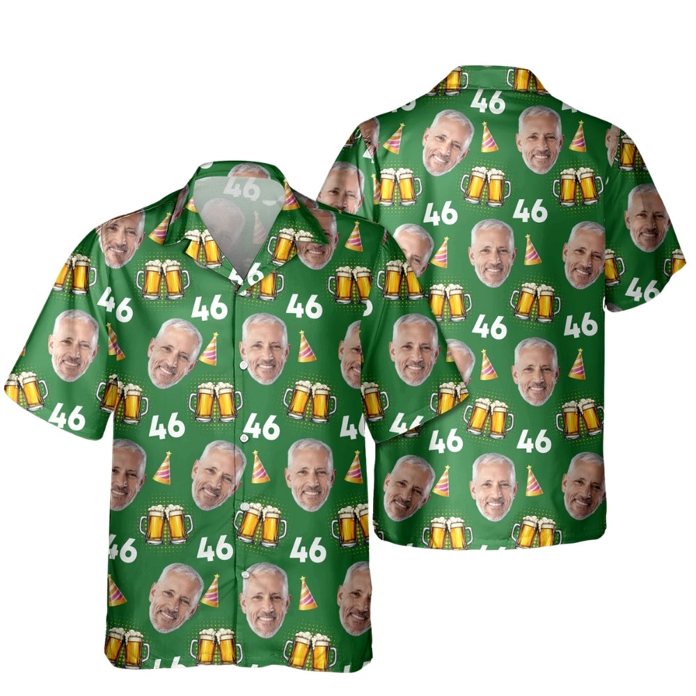 Custom Face Beer Birthday Hawaiian Shirt For Men Women, Custom Photo And Age Hawaiian Shirt For Birthday HE0492