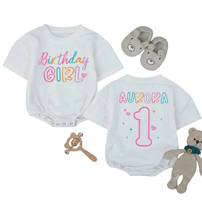 Customized 1st Birthday Girl Bubble Tshirt Bubble Romper, Custom First Birthday Romper For Baby Girl BB0253