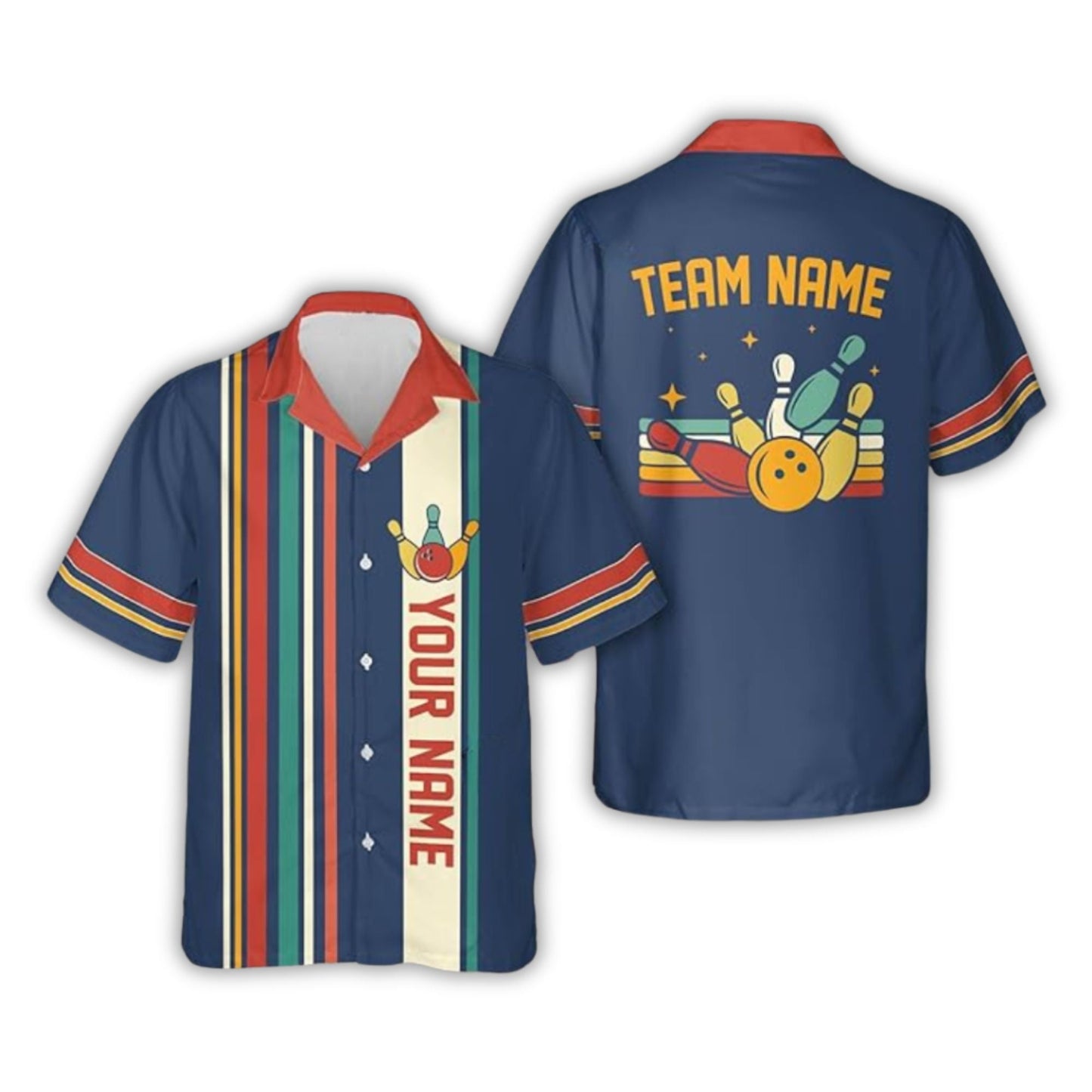 Custom Navy Blue Retro Bowling Hawaiian Shirt For Men, Custom Retro Bowling Team Shirt HB0169