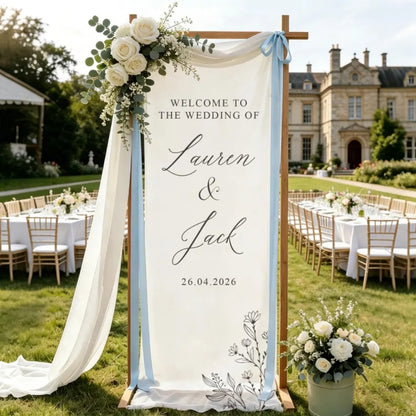 Personalized Welcome Wedding Banner With Couple Name, Custom Fabric Welcome Banner For Wedding WD0219