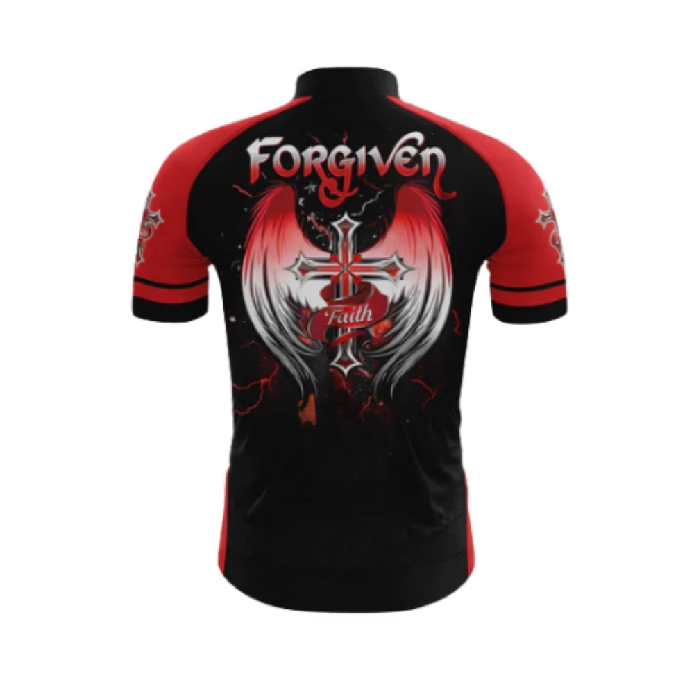 Black And Red Forgiven Cross Cycling Short Sleeve Men Jersey, Christian Cycling Jerseys CG0540