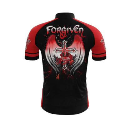 Black And Red Forgiven Cross Cycling Short Sleeve Men Jersey, Christian Cycling Jerseys CG0540