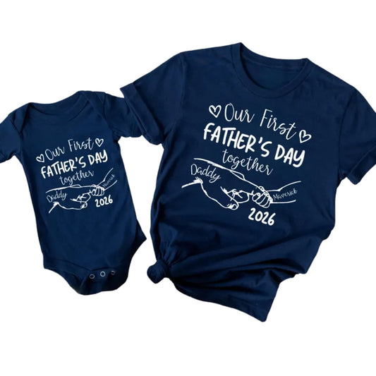 Our First Father's Day Together Custom Matching Dad And Baby Shirts, Personalized First Father Day Shirts ET0941
