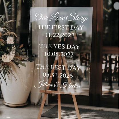Our Love Story First Day Yes Day Best Day Personalized Wedding Welcome Acrylic Sign, Custom Wedding Welcome Sign WD0098