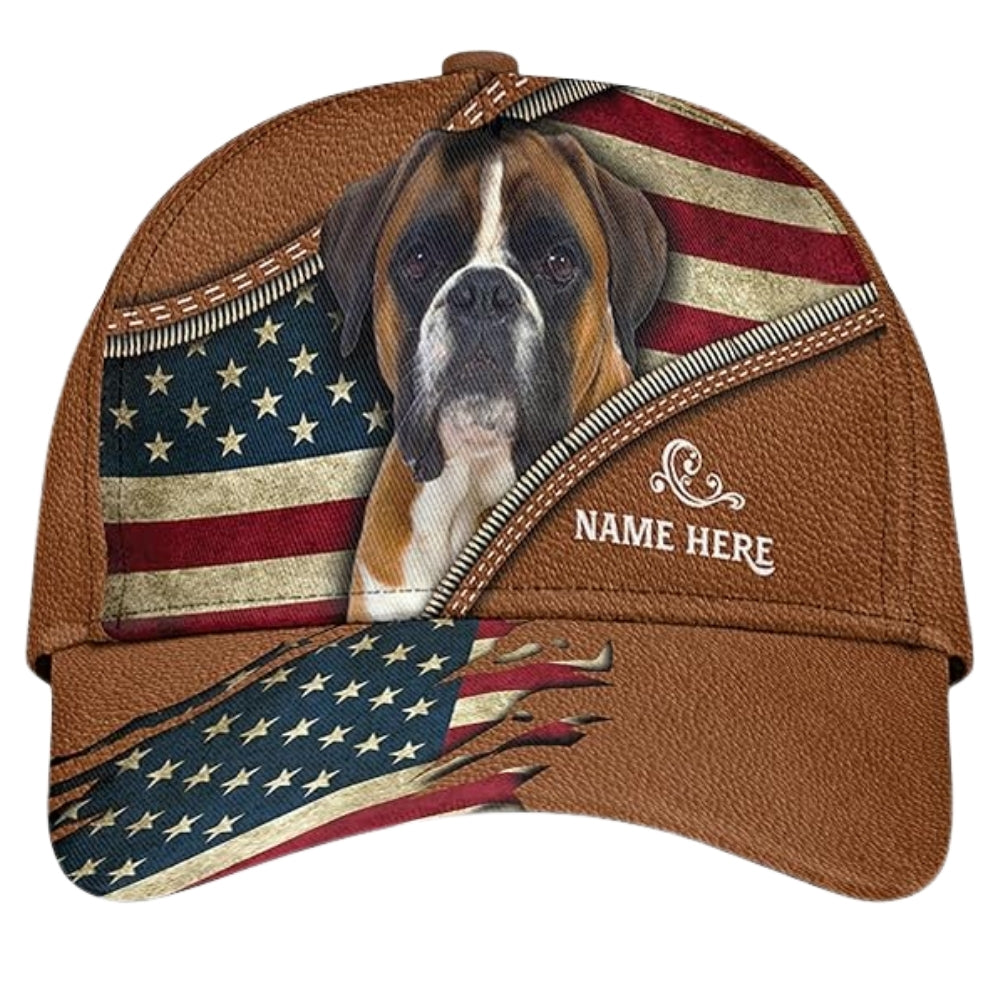 Custom Boxer USA Flag Dog Baseball Cap, Custom Boxer Dog Caps CP0179
