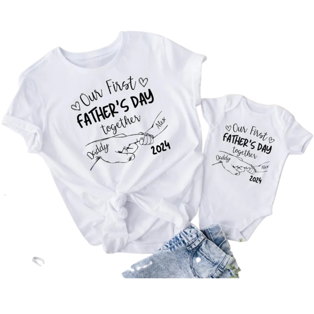 Our First Father's Day Together Custom Matching Dad And Baby Shirts, Personalized First Father Day Shirts ET0941