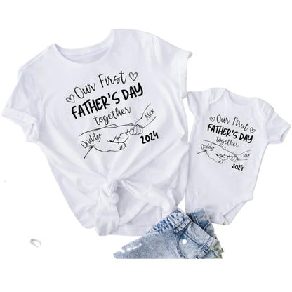 Our First Father's Day Together Custom Matching Dad And Baby Shirts, Personalized First Father Day Shirts ET0941