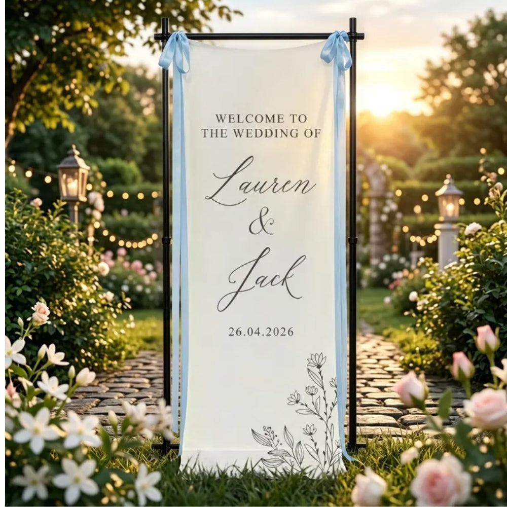 Personalized Welcome Wedding Banner With Couple Name, Custom Fabric Welcome Banner For Wedding WD0219