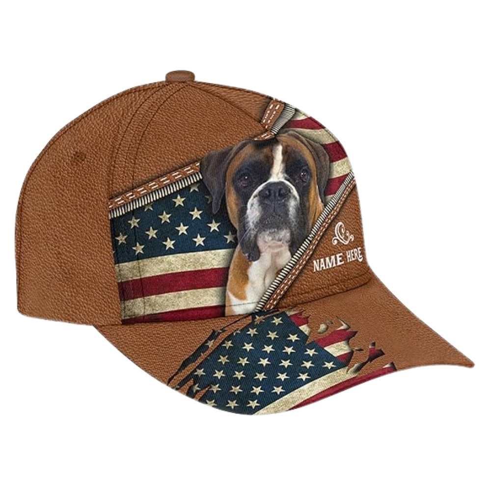 Custom Boxer USA Flag Dog Baseball Cap, Custom Boxer Dog Caps CP0179