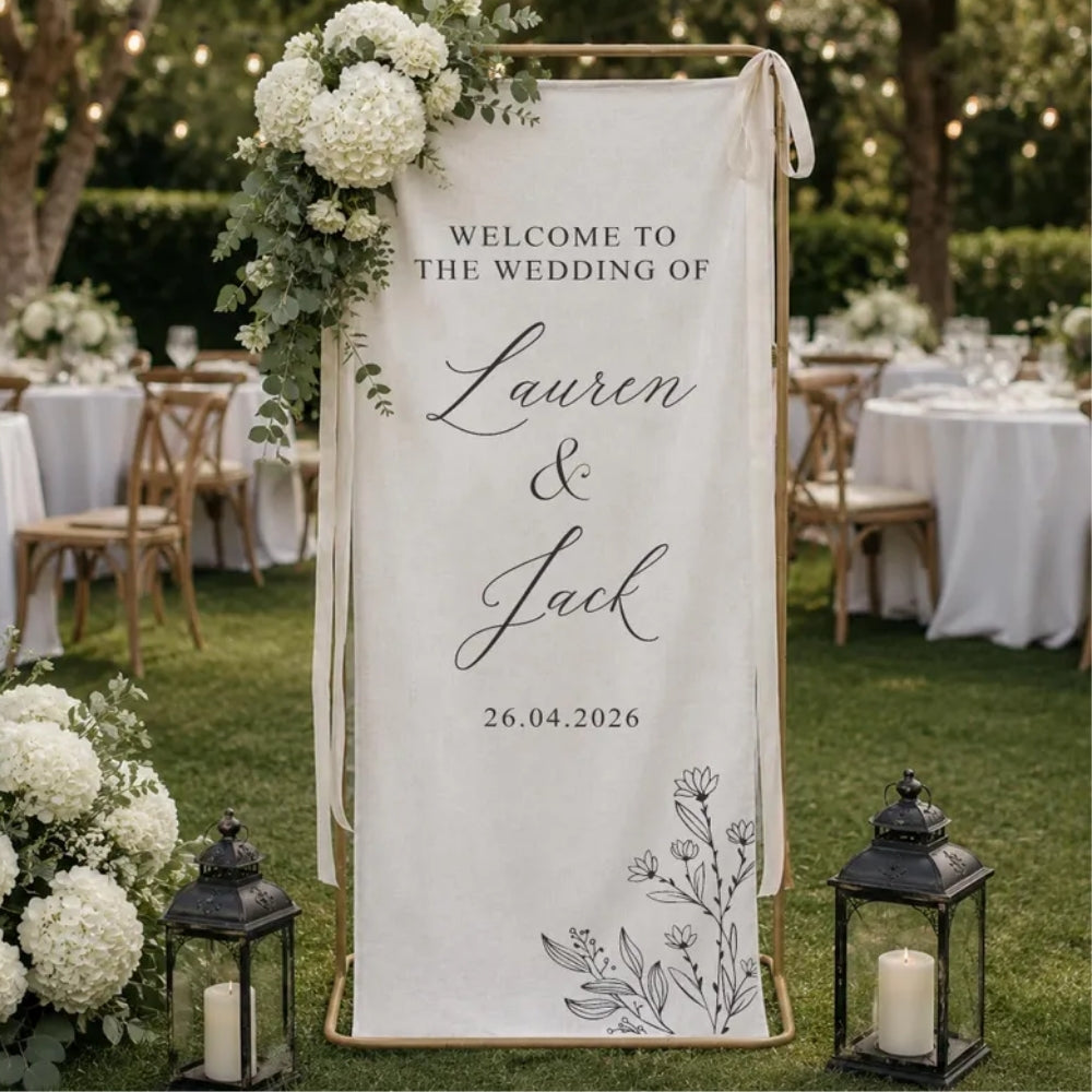 Personalized Welcome Wedding Banner With Couple Name, Custom Fabric Welcome Banner For Wedding WD0219