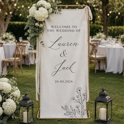 Personalized Welcome Wedding Banner With Couple Name, Custom Fabric Welcome Banner For Wedding WD0219