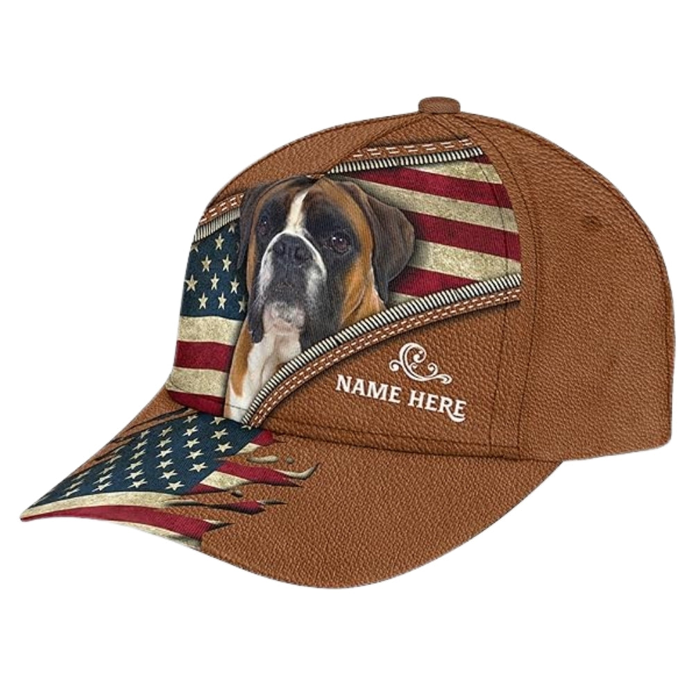 Custom Boxer USA Flag Dog Baseball Cap, Custom Boxer Dog Caps CP0179