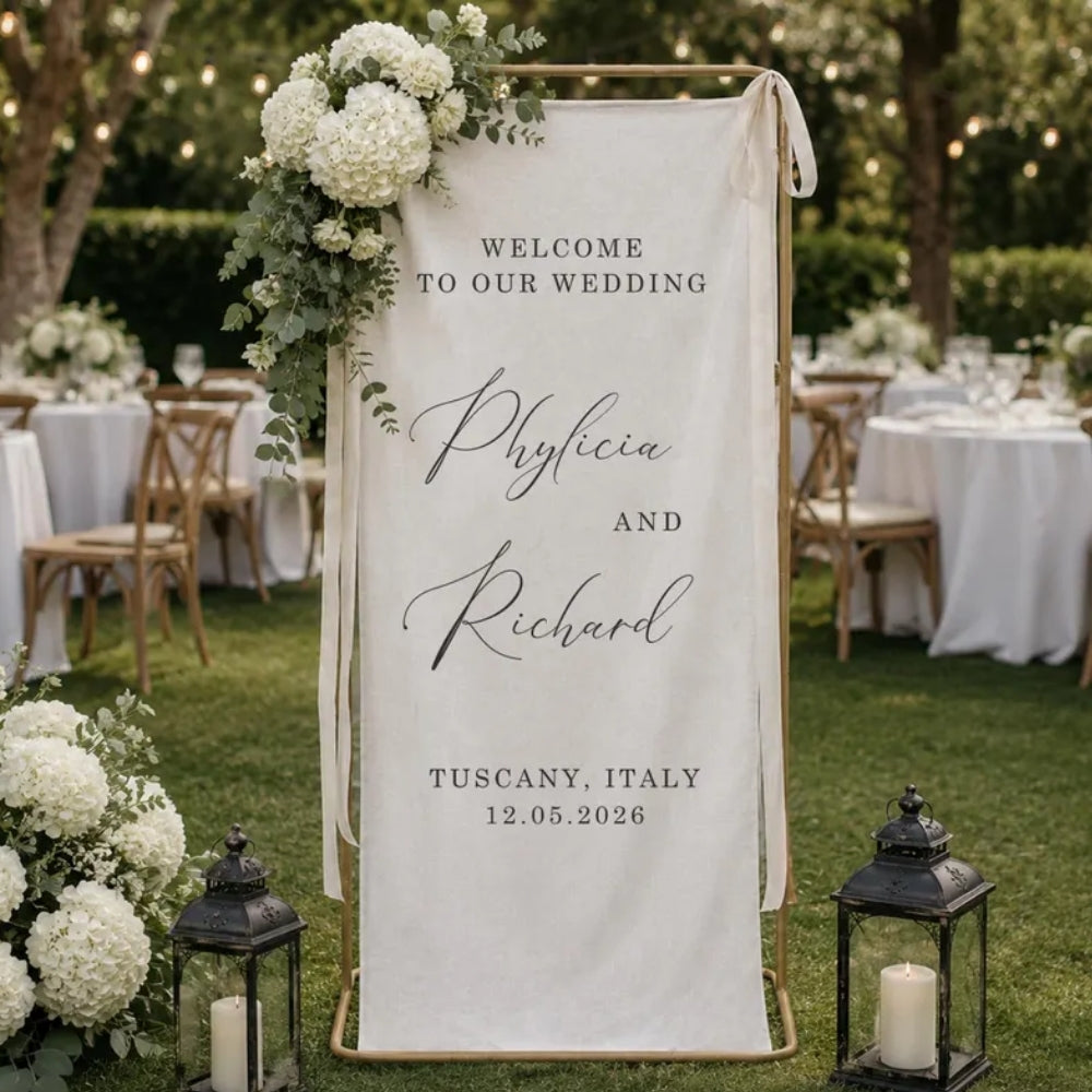 Personalized Welcome Wedding Banner With Couple Name, Custom Fabric Welcome Banner For Wedding WD0219