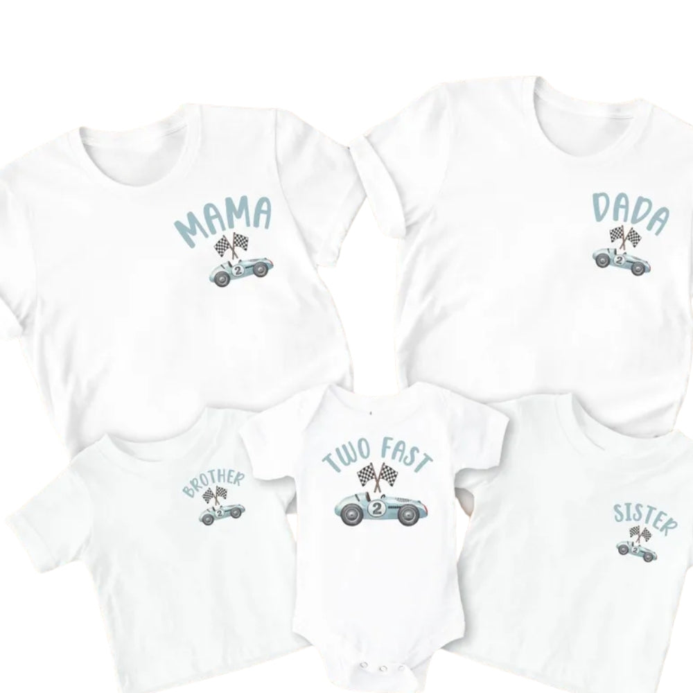 Two Fast Custom Race Car 2nd Birthday Matching Family T Shirts, Custom 2nd Birthday Shirts For Family ET0354