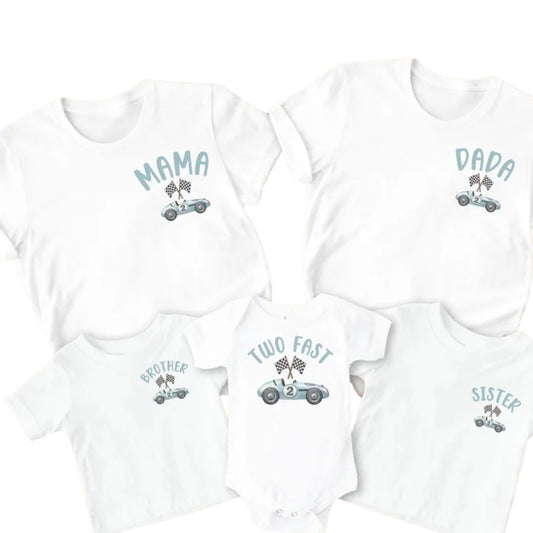 Two Fast Custom Race Car 2nd Birthday Matching Family T Shirts, Custom 2nd Birthday Shirts For Family ET0354