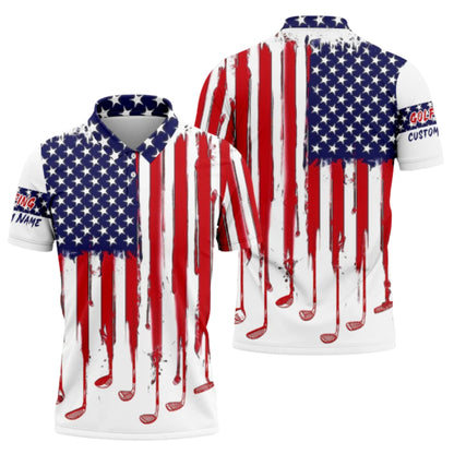 Custom American Flag Red White And Blue Golf Polo Shirt For Men, Custom Patriotic 4th Of July Golf Shirts GZ0237