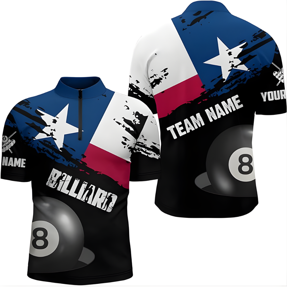 Custom Texas Flag 8 Ball Billiard Jersey For Mens, Custom Texas Billiard Team Shirts BIZ0177