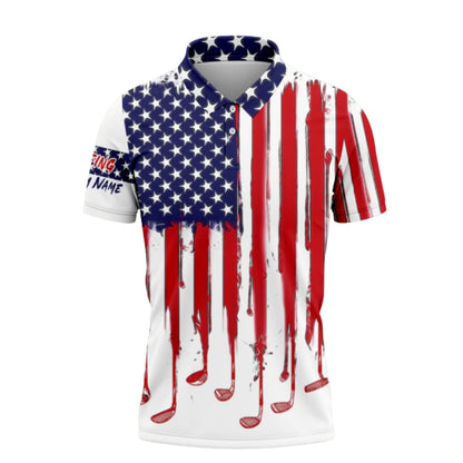 Custom American Flag Red White And Blue Golf Polo Shirt For Men, Custom Patriotic 4th Of July Golf Shirts GZ0237