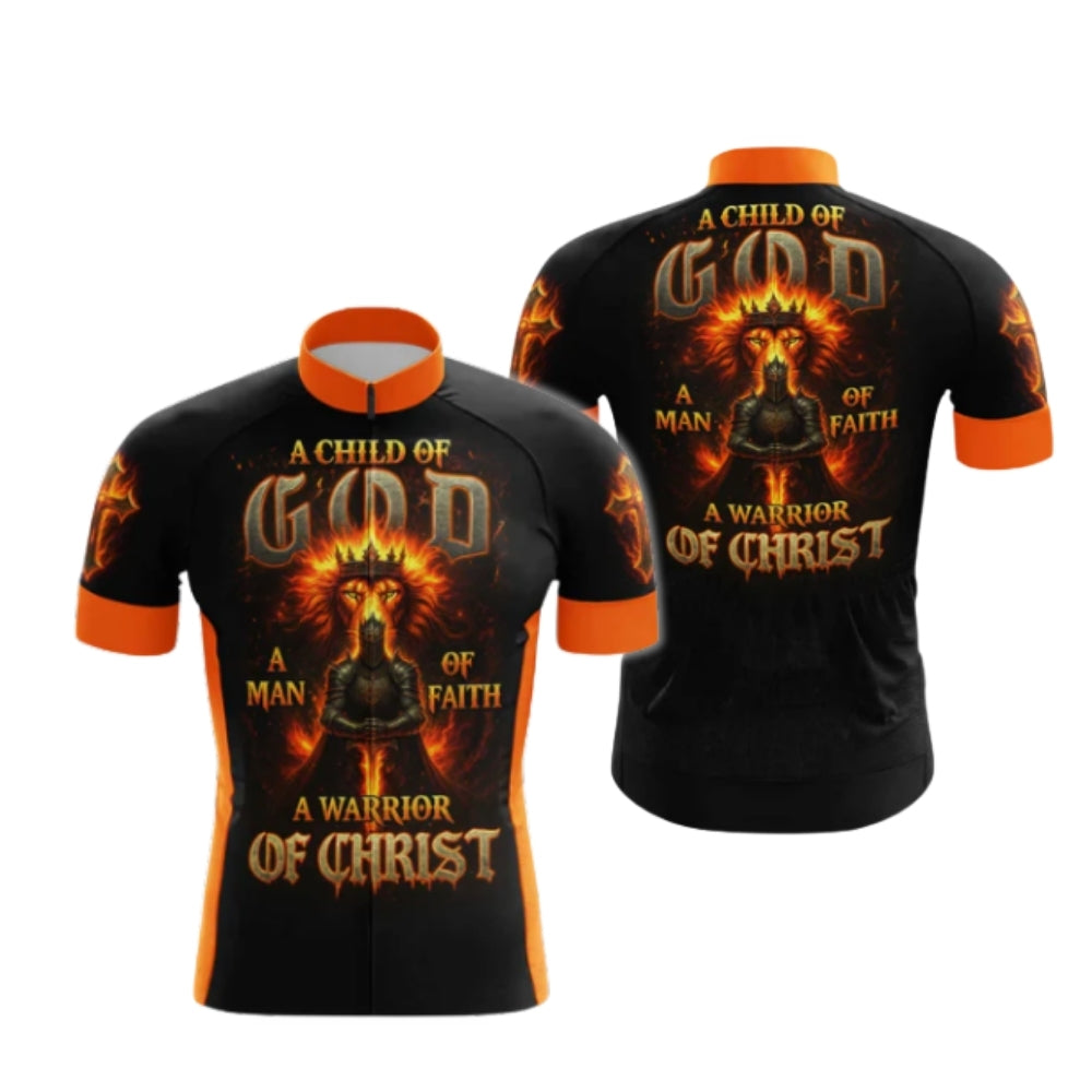A Child Of God A Man Of Faith A Warrior Of Christ Cycling Short Sleeve Jersey For Men, Faith Christian Cycling Jerseys CG0546