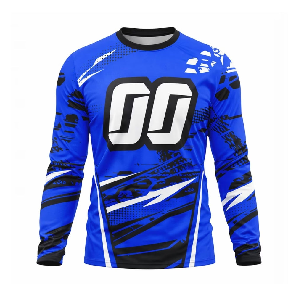Custom Number Blue Long Sleeve Motocross Dirt Bike Jersey For Men, Personalized Dirt Bike Shirts ME0019